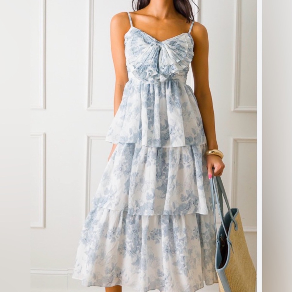 Light Blue Floral Tiered Maxi Dress
